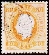 1871. Luis I. 80 REIS Perforated 12½. Orangeyellow. (Michel: 40ybB) - JF193345 - Gebruikt