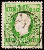 1880. Luis I. 10 REIS Perforated 12½. Yellow-green. Thin Spot. (Michel: 47bC) - JF193338 - Usado