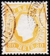 1871. Luis I. 80 REIS Perforated 12½. Orangeyellow. (Michel: 40ybB) - JF193344 - Gebruikt