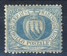 San Marino 1877 N. 3A C. 10 Oltremare MH Gomma Originale, Ben Centrato, Freschissimo, Firmato A Diena Catalogo € 22 - Ongebruikt