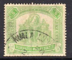 Malaya FMS GV 1922-34 $1 Elephants, Used (SG 76) - Federated Malay States