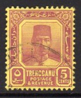 Malaya Trengganu 1921-4 5c Purple On Yellow Sultan Sulieman, Ordinary Paper (1941) Used, (SG 32a) - Trengganu