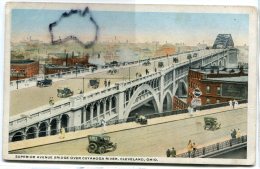 - SUPERIOR AVENUE BRIDGE OVER CUYAGA RIVER, Cleveland, Ohio, Cars, Splendide, Non écrite, BE, Scans. . - Cleveland