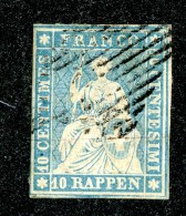 10025  Switzerland 1855 Zumstein #23Ca  (o)  Michel #14 IIAyob Milch Blau - Used Stamps