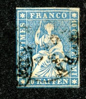 10026  Switzerland 1855 Zumstein #23Ca  (o)  Michel #14 IIAyob Milch Blau - Oblitérés