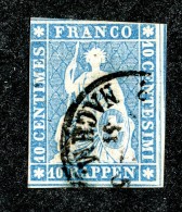 10027  Switzerland 1855 Zumstein #23Ca  (o)  Michel #14 IIAyob Milch Blau - Usati