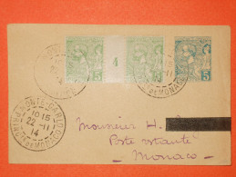 MONACO Lettre -1914  N°22 Millésime 4 Sur Devant D´entier Du 5c Bleu Coupé.  TB - Lettres & Documents