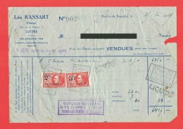 Léo RASSART Agent De Change Luttre -  Vente Action TRIEU KAISIN - 1929 - Timbres Fiscaux 2 Et 5 FB - Albert 1er (4147 - Francobolli