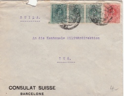 Lettre Consulat Suisse Barcelone Pour La Suisse >> Cachet Au Dos 1915 - Storia Postale