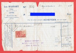 Léo RASSART - Agent De Change - Luttre - Achat  Action  - TRIEU KAISIN - 1929 - Timbre Fiscal  4 FB - (4148) - Francobolli