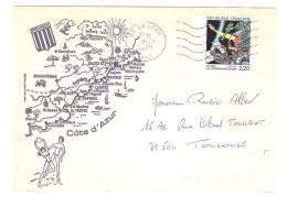 Lettre Illustrée Carte Géographique COTE D´AZUR, Blason Provence ,Pin Up, LA CRAU, Var , + Timbre Cosmonaute, 1989, TB - Covers