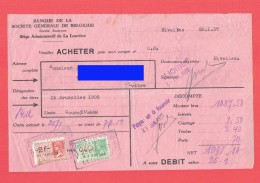 Banque Société Générale Belgique - La Louvère - Nivelles - Achat Action -1937 - 15 BRUXELLES 1905 - Timbres Fisca (4150) - Sellos