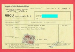 Banque Société Générale Belgique - La Louvère - Pont-à-Celles - Achat Action -1952 -  2 BRAZZILIAN - Timbre Fisc  (4151) - Francobolli