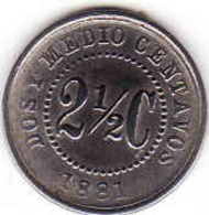 COLOMBIE  2 ½ CENTAVOS 1881, COPPER-NICKEL - Colombie
