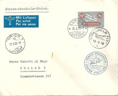 Luftpost Brief  "1.Postflug Zürich - Stockholm - Zürich"            1938 - Primi Voli