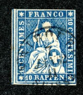 10069  Switzerland 1862 Zumstein #23G  (o)  Michel #14 IIBym - Oblitérés