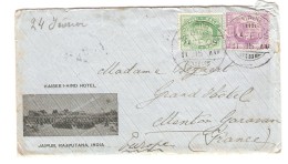 India/Inde Cover From Kaiser-I-Hind Hotel Jaipur,Rajputania C.Jaipur 24/2/1909 To Menton France PR3004 - Jaipur