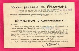 Revue Générale D'Electricité, 1936, Abonnement - French