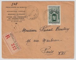 Monaco, 1944, 5 Fr. , Reco Nach Paris , #2495 - Storia Postale