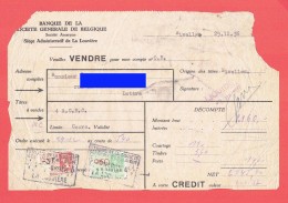 Banque Société Générale Belgique - La Louvère - Nivelles - Vente Action -1936 - A.C.E.C. - Ateliers De Construction Elec - Postzegels