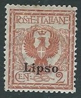 1912 EGEO LIPSO AQUILA 2 CENT MH * - K149 - Egée (Lipso)