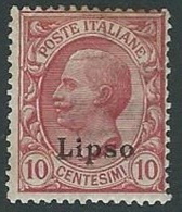 1912 EGEO LIPSO EFFIGIE 10 CENT MH * - K149 - Egée (Lipso)