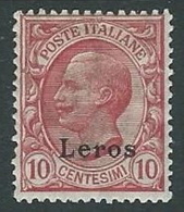 1912 EGEO LERO EFFIGIE 10 CENT MH * - K149 - Ägäis (Lero)