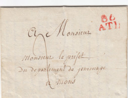 France Belgique 1806 Entier 86 ATH Dept. Conquis Jemappes En Rouge Pour Mons (o81) - 1792-1815: Veroverde Departementen