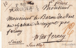 France 1820 Entier P 82 P PLOMBIERES Vosges Port Payé Pour Baron De Stael Chateau Coppet Suisse, "franco Ferney" (o91) - 1801-1848: Précurseurs XIX