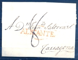 1806 , ALICANTE , D.P. 20 , CARTA CIRCULADA ENTRE ALICANTE Y TARRAGONA  , MARCA PREF. Nº 8  , PORTEO - ...-1850 Vorphilatelie