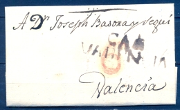 1807 , VALENCIA , D.P. 19 , CARTA CIRCULADA ENTRE CASTELLON Y VALENCIA , MARCA " CAS / VALENCIA " Nº 2  , PORTEO - ...-1850 Voorfilatelie