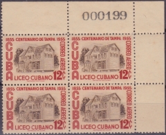 1955-166 CUBA. REPUBLICA. 1955. Ed.626. LICEO DE TAMPA FLORIDA. MNH. BLOCK 4 . - Ungebraucht