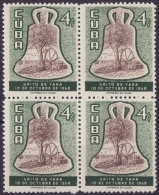 1956-195 CUBA. REPUBLICA. 1956. Ed.676. CAMPANA DE LA DEMAJAGUA. INDEPENDENCE BELL. NO GUM. BLOCK 4. - Ungebraucht