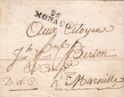 France Sardaigne Comté De Nice Monaco 1794 Entier 85 MONACO Dépt Conquis Alpes Maritimes Pour Marseille (o97) - 1792-1815: Dipartimenti Conquistati