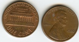 Etats-Unis USA 1 Cent 1980 KM 201 - 1959-…: Lincoln, Memorial Reverse