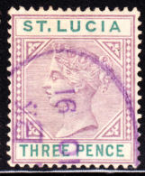 St. Lucia 1891 3p Victoria Die A Used. Scott 32a. - St.Lucia (...-1978)