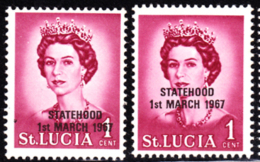 St. Lucia 1967 QEII Unlisted Overprint On 1c. 2 Examples In Black. - St.Lucia (...-1978)