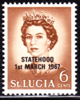 St. Lucia 1967 QEII 6c Overprinted In Black Instead Of Red. Scott 217. - St.Lucia (...-1978)