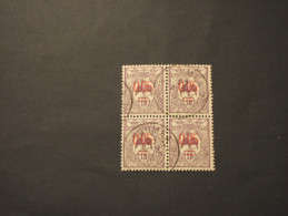 NOUVELLE CALEDONIE - 1922 UCCELLO Sopr.0,05, In Quartina(block Of Four) - TIMBRATO/USED - Usados