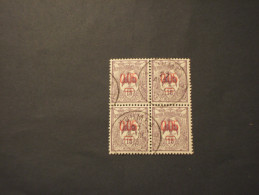 NOUVELLE CALEDONIE - 1922 UCCELLO Sopr.0,05, In Quartina(block Of Four) - TIMBRATO/USED - Gebruikt