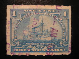 1898 DOCUMENTARY 1 Cent Battleship Battleships Ship Militar Revenue Fiscal Tax Postage Due Official USA - Fiscali