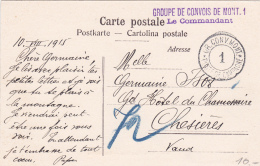 Oblitération Linéaire, Du Groupe De Convois De Mont.1, Le Commandant & Cachet Circulaire , Carte Postale Valle Mesol - Postmarks