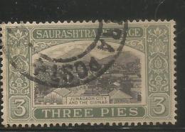 Soruth Saurashtra  Princely State Of India, Used,Three Pies, Junagadh City & The Girnar, As Per Scan - Soruth