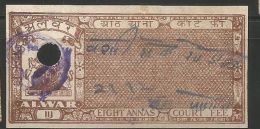 ALWAR State 8 Annas Court Fee Revenue  India Indien Fiscaux Inde, Dark Brown - Alwar