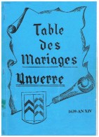 D28 EURE Et LOIR UNVERRE. TABLE DES MARIAGES.  1639- AN XIV. GENEALOGIE. - Centre - Val De Loire