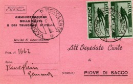 1946 CARTOLINA CON ANNULLO BOVOLENTA PADOVA - Luchtpost