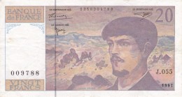 BILLETE DE FRANCIA DE 20 FRANCS DEL AÑO 1997 SERIE J  (BANKNOTE) CLAUDE DEBUSSY - 20 F 1980-1997 ''Debussy''