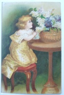 Cpa Precurseur Litho Illustrateur KOPAL 429 CLAPSADDLE NS Enfant Fille Sur Chaise Table Lilas Voyage - Clapsaddle