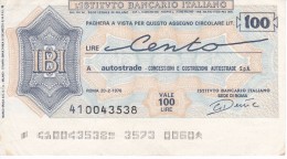 BILLETE DE ITALIA DE 100 LIRAS  INSTITUTO BANCARIO ITALIANO  (BANKNOTE) - [10] Assegni E Miniassegni