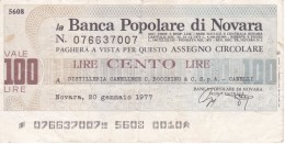 BILLETE DE ITALIA DE 100 LIRAS DE BANCA POPOLARE DI NOVARA (BANKNOTE) - [10] Cheques Y Mini-cheques